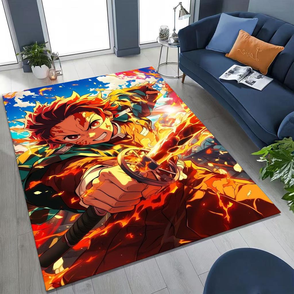 Anime Demon S-Slayer Kamado Nezuko Tanjirou Kreslený koberec pro ložnici, obývací pokoj, pohovku, domácí rohožku, dekor, dětská protiskluzová podložka na podlahu