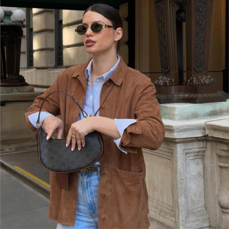 Giacca da donna in pelle scamosciata vintage, camicia casual con