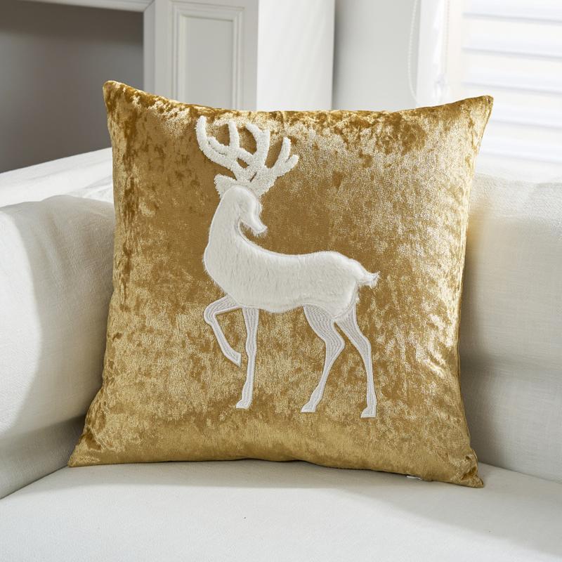 Christmas Embroidery Throw Pillow Cover Xmas Tree Reindeer Snowflake Embroidered Cushion Case Home Decoration (Without Core)