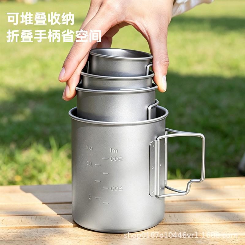 Portable Pure Titanium Travel Mug With Lid Handle Camping Coffee Tea Hiking Outdoor Use