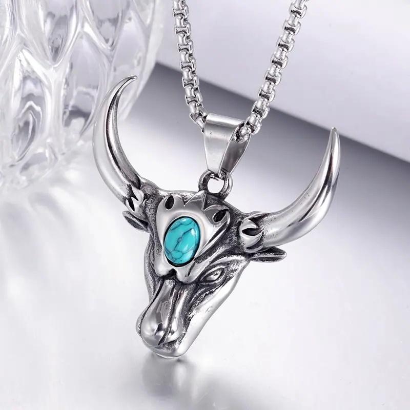 

CAOSHI Copper Colour Bull Head Design Pendant Necklac Men Hip Hop Rock Style Neck Accessories Personalized Party Zircon Gift 59CM