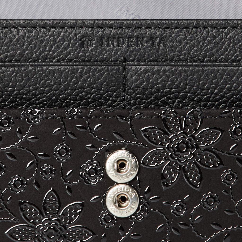 Indenya Long Wallet, Wallet Case Z, Black Deer Leather with Black Lacquer, Clematis Pattern, 2314-01-169