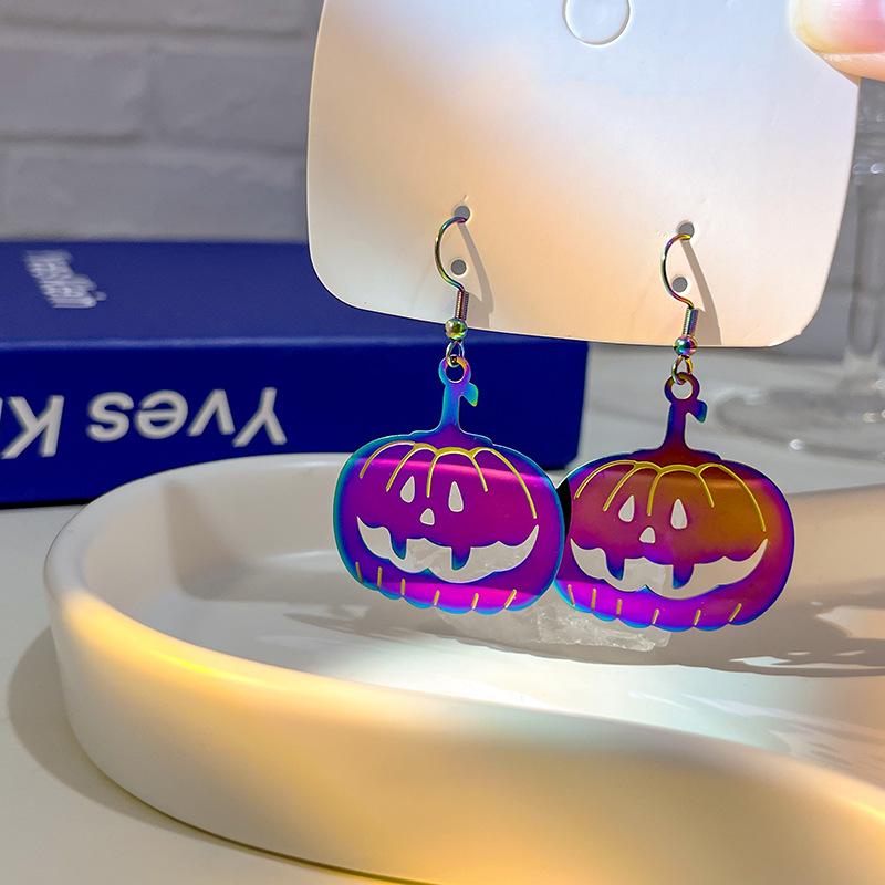 Halloween Trendy Funny Earrings Colorful Gradual Change Electroplating Color Matching Niche Earrings Temperament