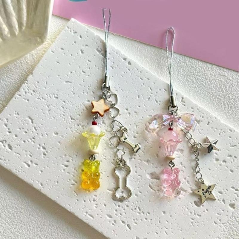 Charming Resin Animal Keyring Phone Chain with Detachable Fruit Charm Detailing for Mobile Devices or Bag Decoration