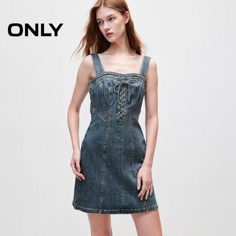 ONLY Women's 2024 Autumn Rhinestone Strappy Denim Mini Dress