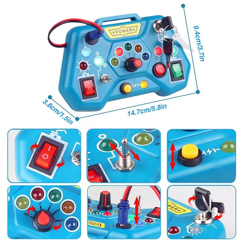 Children Busy Board Sensory Toy With LED Light Switch Control Board Travel Activities Thinking Game For 2-4 Years Old