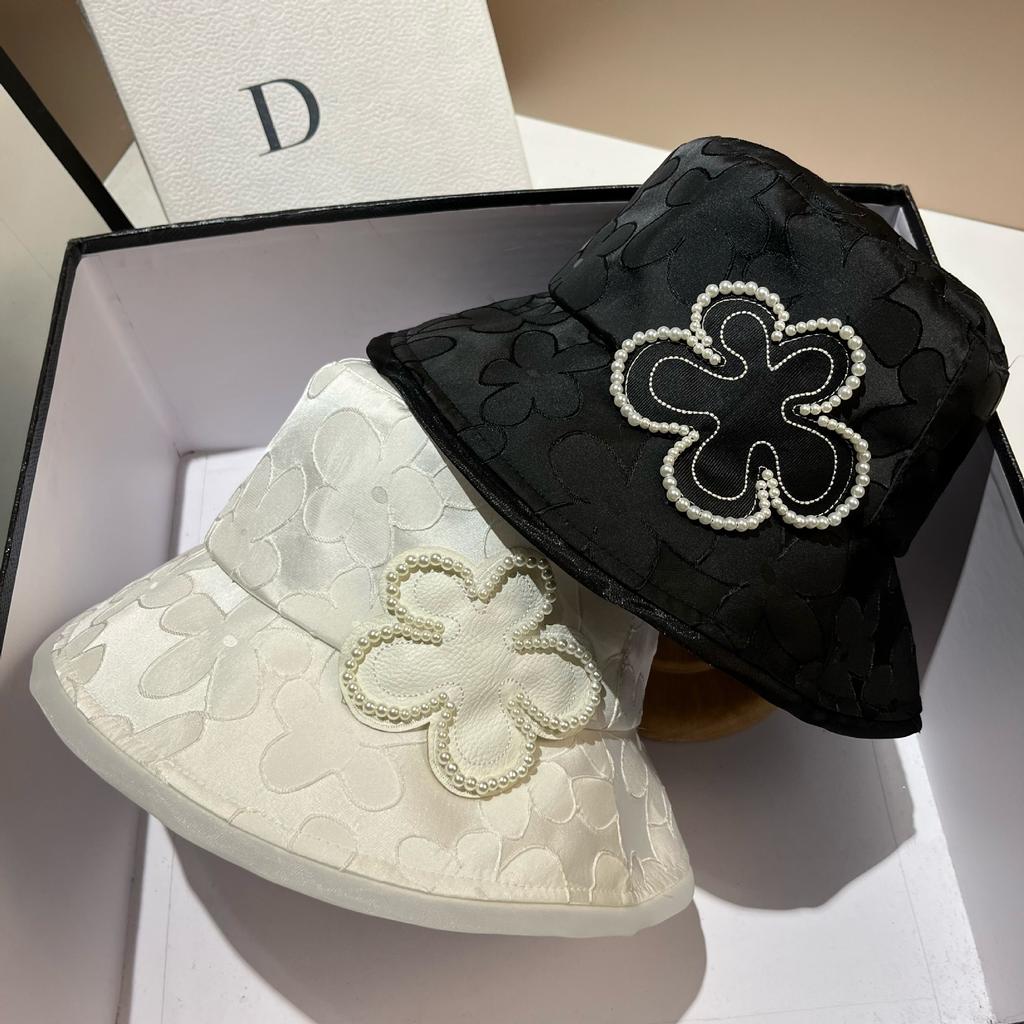 Ins Small Fragrant Wind Pearl Flower Casual Bucket Hat Fashion Spring and Summer Embroidery Jacquard Foldable Sun Hat