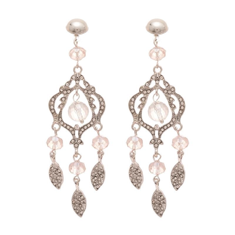 Vintage Leaf Dangle Earrings With Rhinestone Glass Beads For Women
