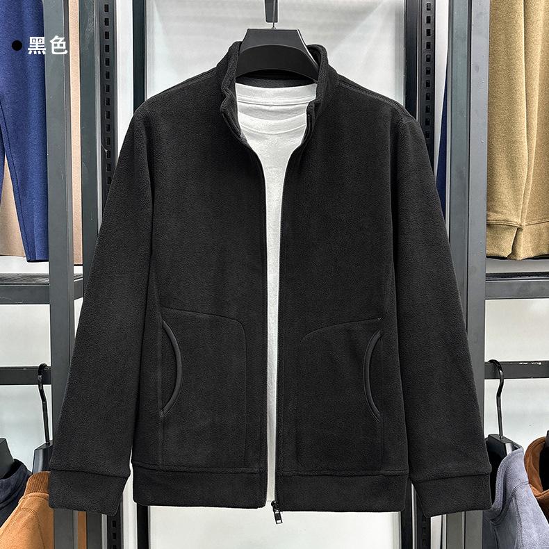 Austrian fleece sweater men s stand-up collar zipper cardigan jacket autumn and winter men s warm polar fleece solid color jacket casual 4XL