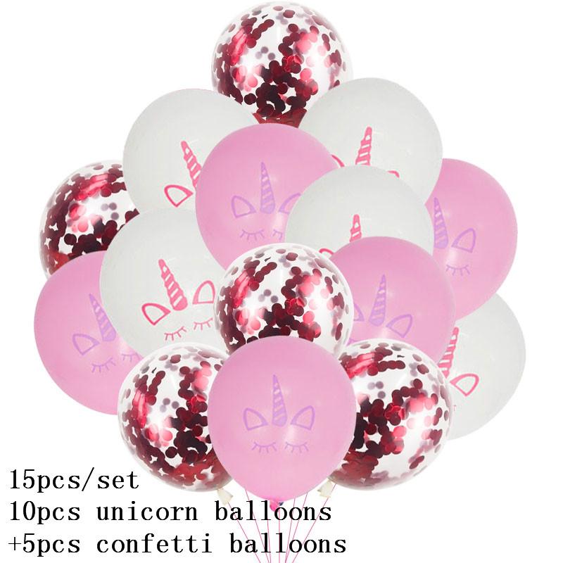 15pcs Pink Unicorn Balloon Unicorn Latex Confetti Baloon for Birthday Party Decoration Baby Shower Girl 1st Birthday Kids Favors