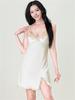 M [Allegra K] Pajamas, Satin, Lace, Slip, Camisole, One-Piece, Babydoll, Nightwear, Innerwear, V-Neck, Women's, Beige,