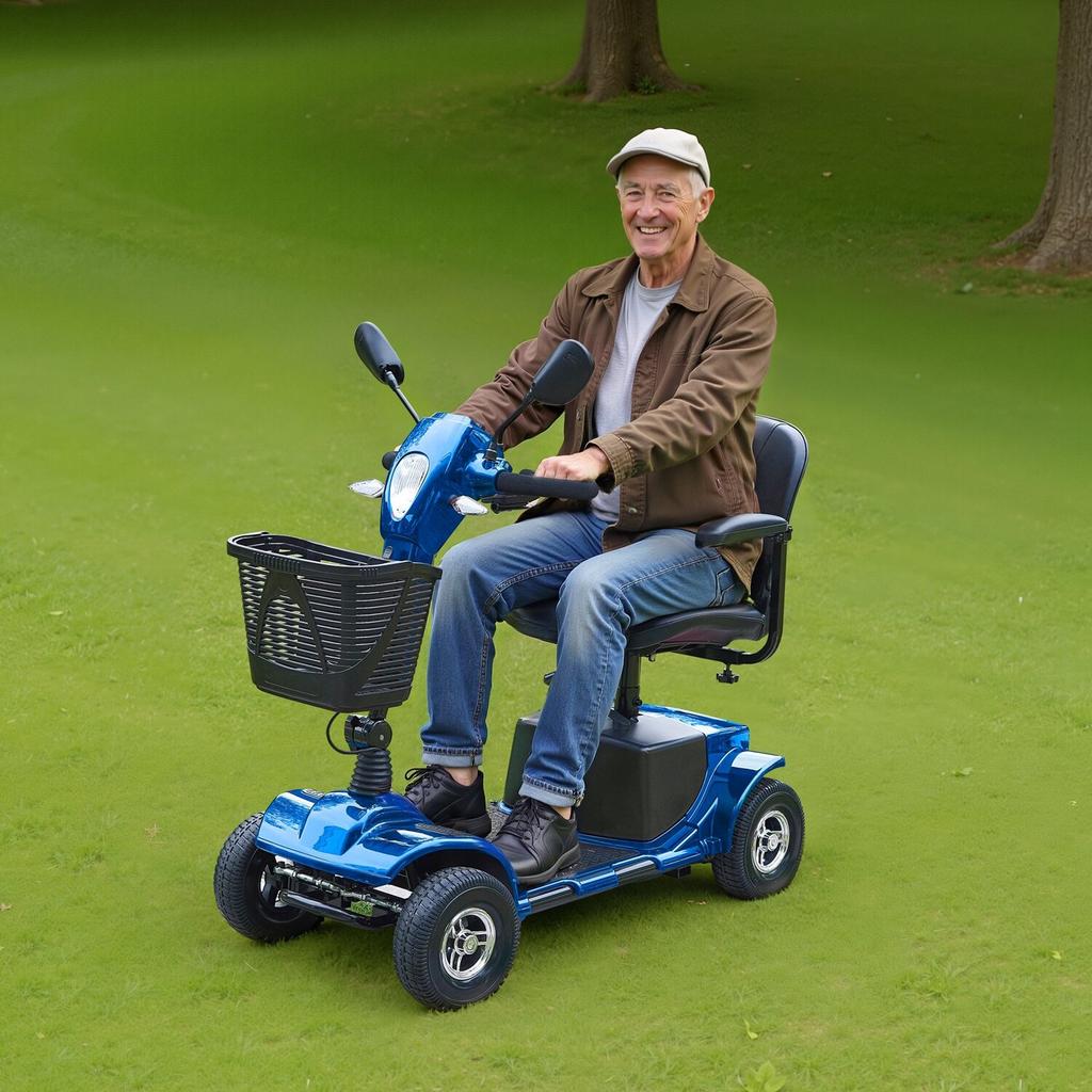 4-Wheel Folding Mobility Scooter for Adults & Seniors, Electric Mobility Scooter with 25KM Long Range, All Terrain Travel Wheelchair with Anti-slip