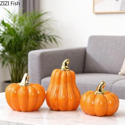 Ceramic Pumpkin Figurines Ornaments Pumpkin Sculpture Handicraft Desk Decoration Ornaments Modern Home Decor Accessories