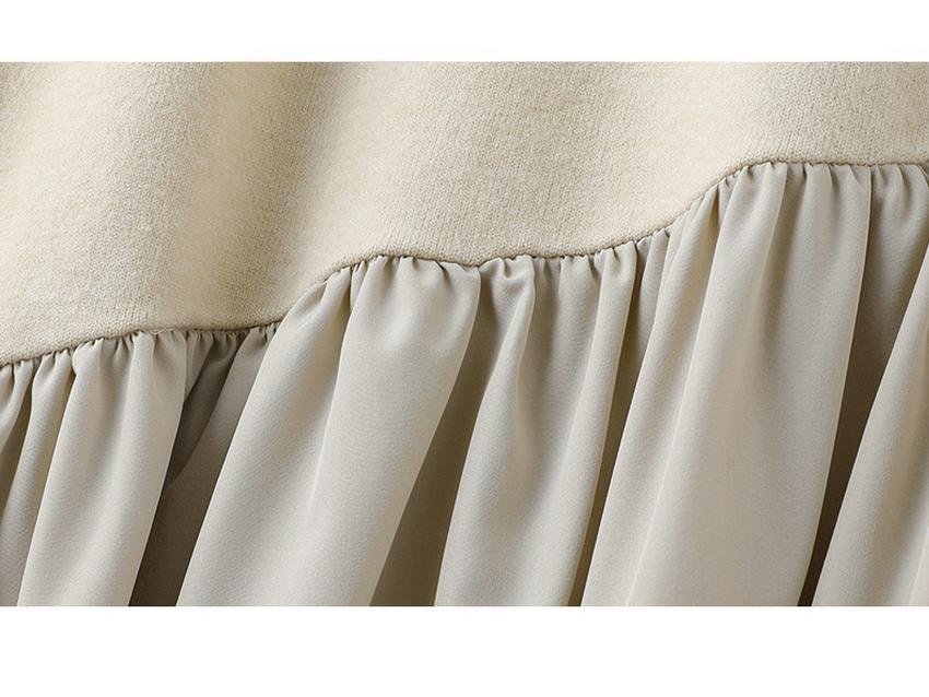 Chic French Patchwork Knit Dress for Women - Autumn/Winter 2025 Slimming Wool Base Layer with Tie-Up Detail