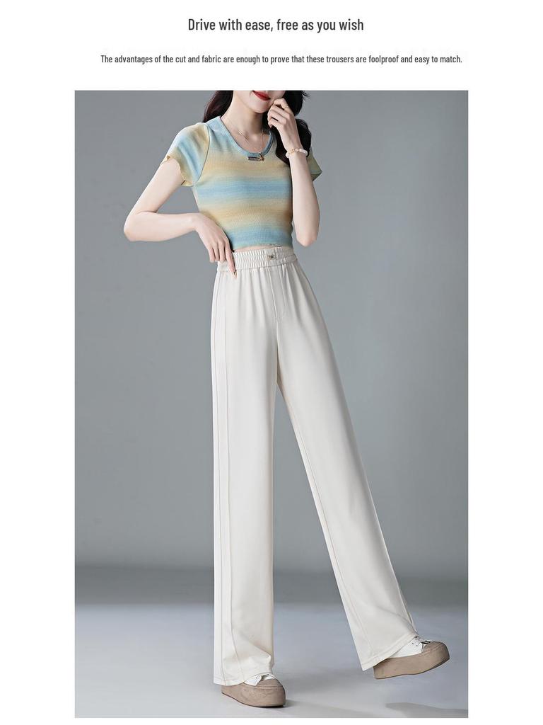 Dove Ice Women's Elastic Waist Wide-Leg Summer Pants 2025 - Slimming, Loose, Straight Leg, Thin Draping Trousers