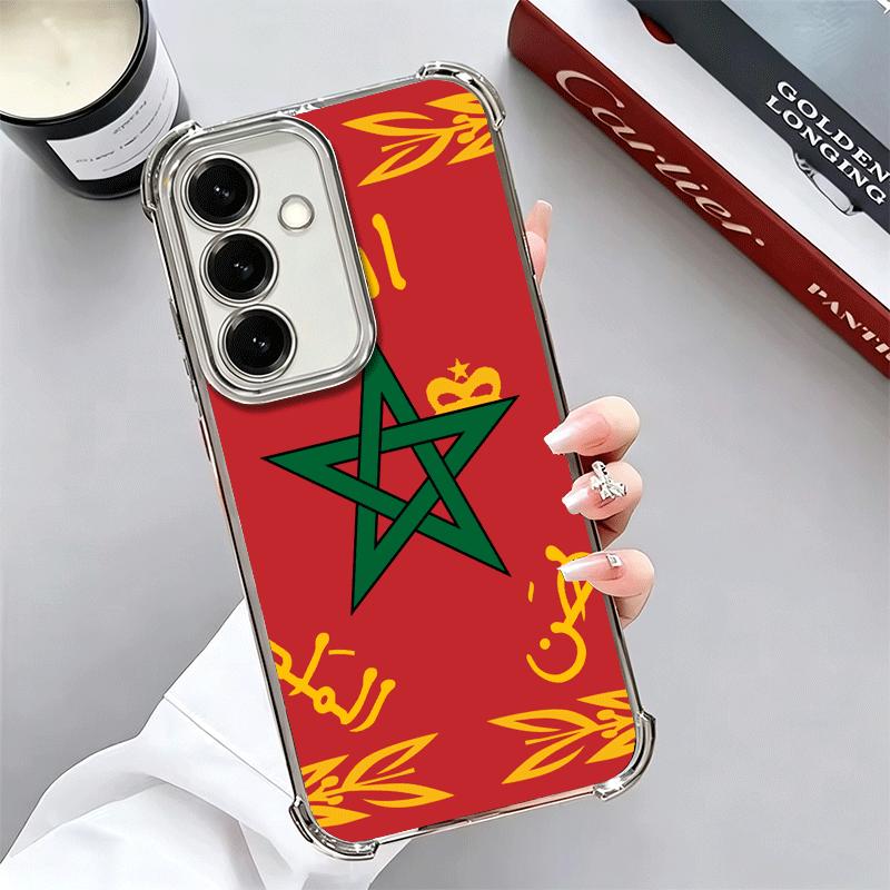 Morocco Flag Plating Phone Case For Samsung A17 A07 A37 A57 A16 A56 A15 A55 A14 A54 A13 A53 A26 A36 A25 A35 A24 A34 A23 A33