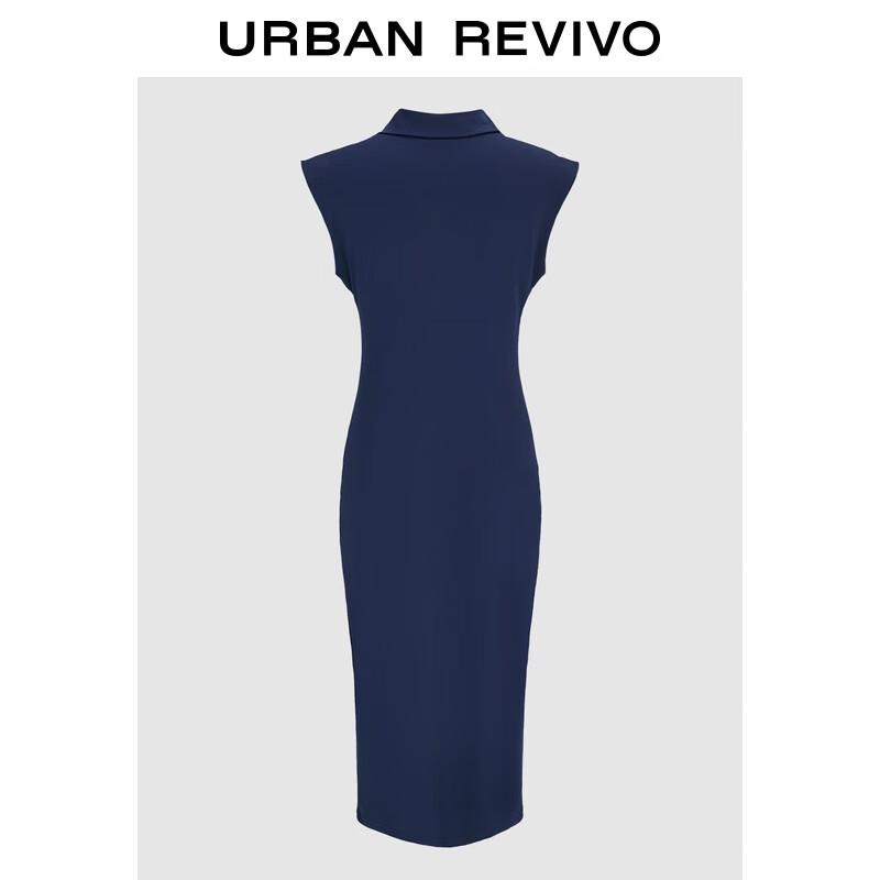 Women s Pleated Slit Polo Collar Midi Dress S