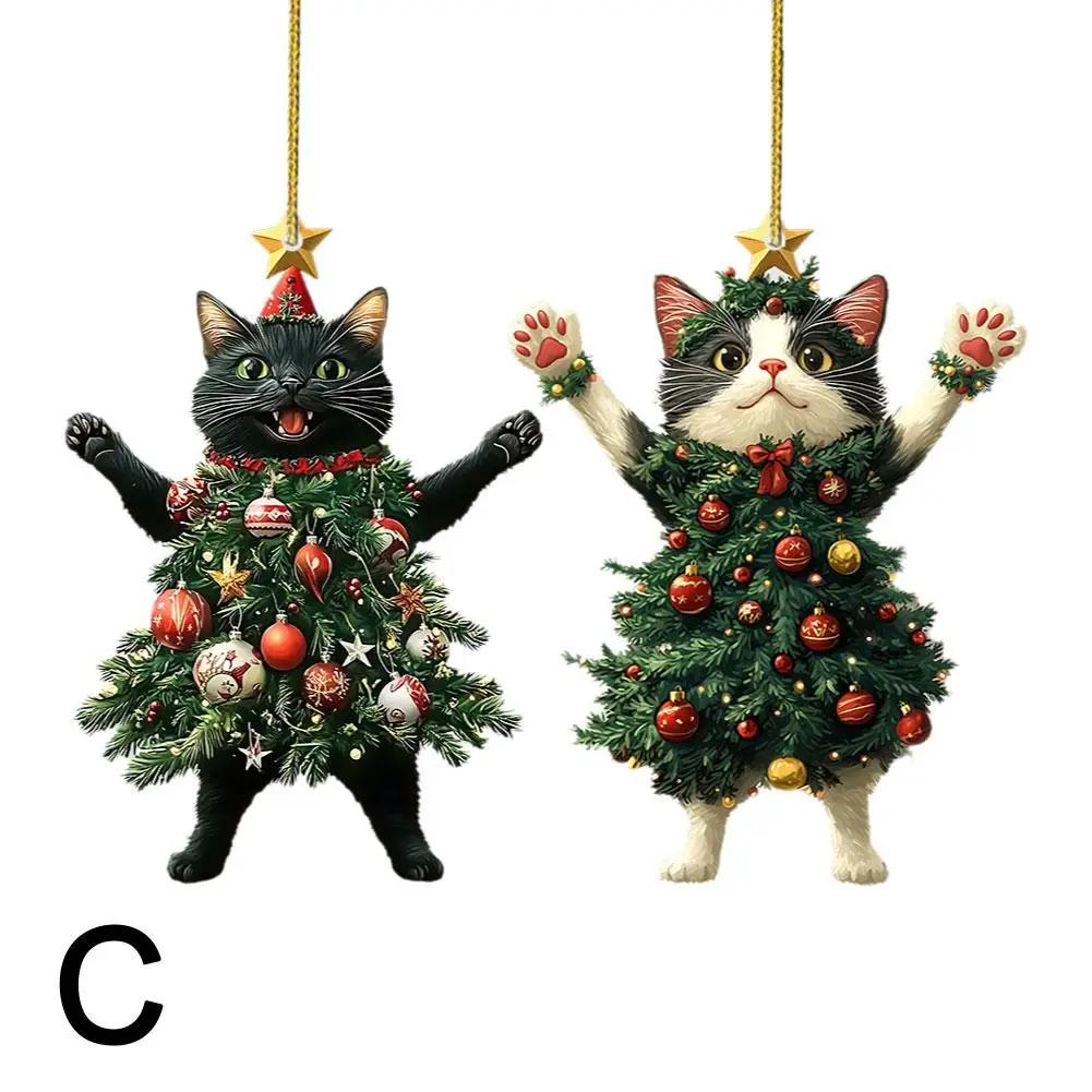 1PCS Christmas Tree Pendants 2D Acrylic Cute Cat Hanging Ornaments For Wall Xmas Tree Decorations Party Supplies New Year G D5S3