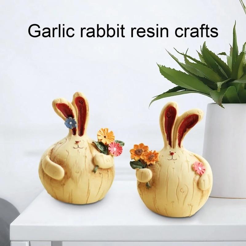 2Pcs Figurines Garlic Rabbit Wooden Crafts Ornaments Living Room Home Accessories Decor Creative Wedding Gifts Ornaments