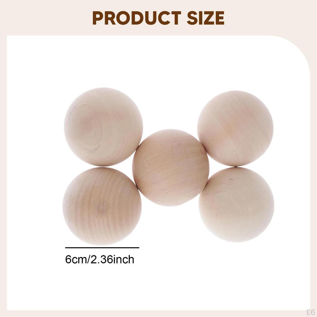 5 Pieces Unfinished Wooden Balls Craft Making Beads Smooth Multipurpose for Classroom