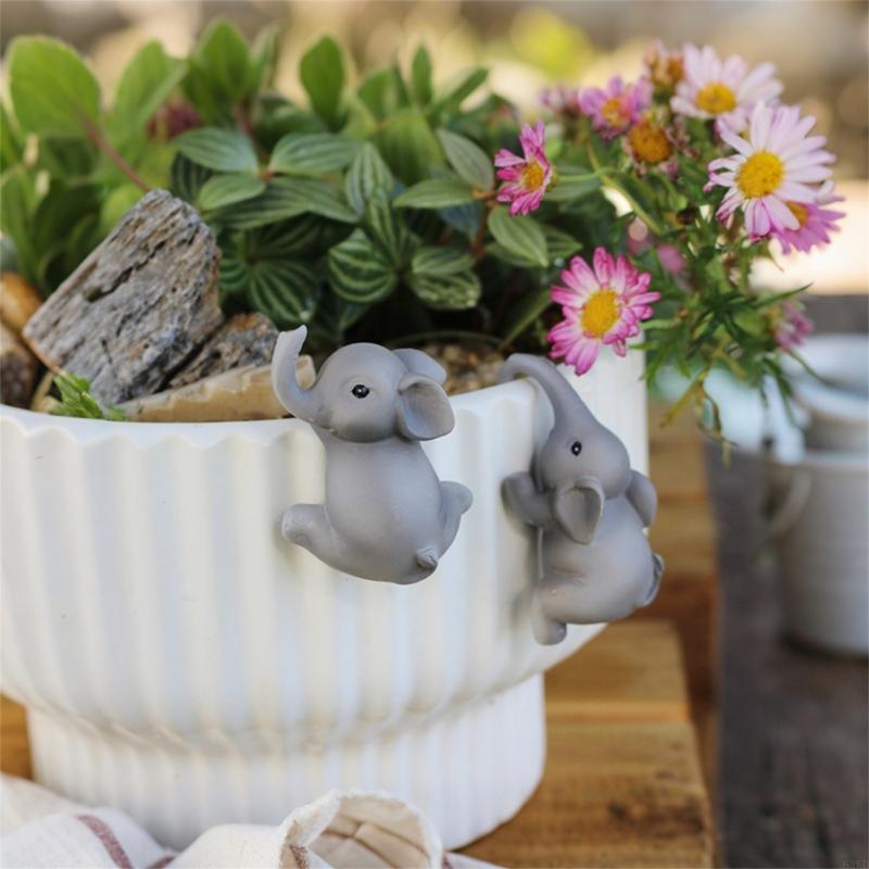 62KD 2Pcs Cartoon Elephant Statue Planter Accessories Flower Pot Hanger for Living Room Balconies or Patios Resins Decoration