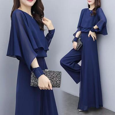 Conjunto de Saia de Chiffon Elegante Plus Size Para Mulheres Primavera Verão Nova Chegada Estiloso Redutor de Idade Calças Flare Franzidas