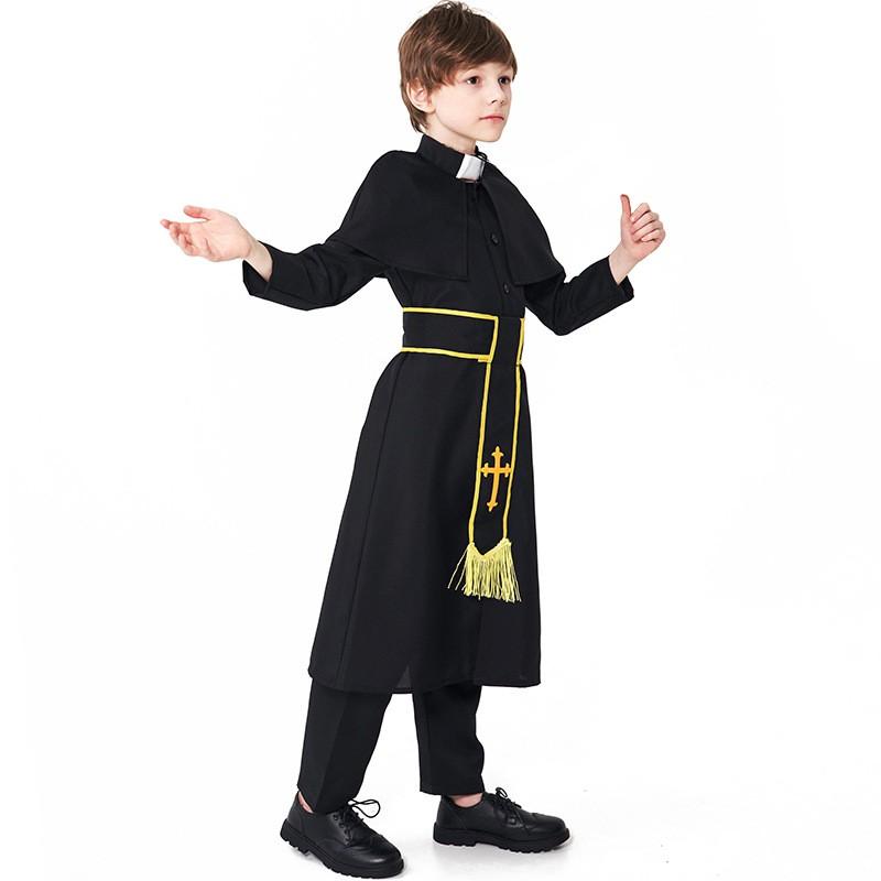 Czarna Długorękawowa Szata Kostiumowa na Halloween dla Chłopców Dzieci Cosplay Impreza Scena