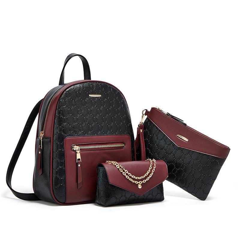 Fashion Backpacks Women's Contrast Color Shoulder Bags Female Soft Leather Rucksack Ladies Large Capacity Handbags and Purses