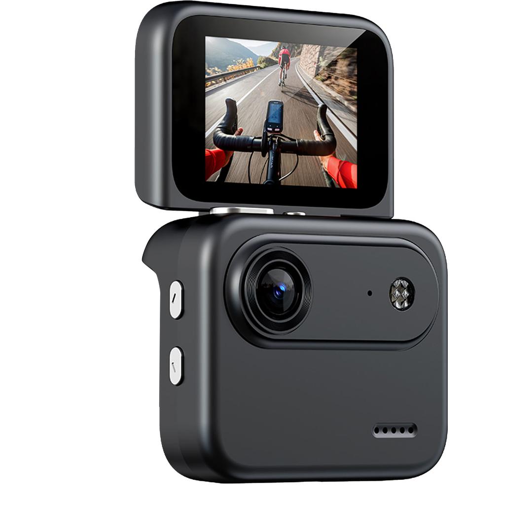 Action Camera With Flip Screen 1080P HD Clear Recording 143 degrees Wide Angle Anti Shake Portable Travel Camera Black