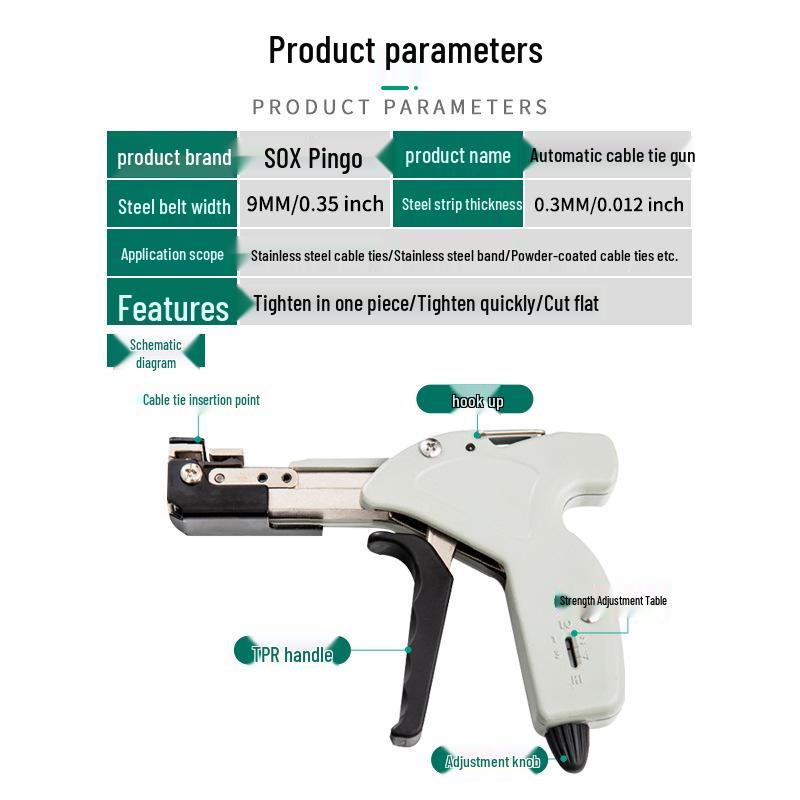 Stainless Steel Banding & Cable Tie Gun: Self-Locking Cutter & Bundling Pliers Tool