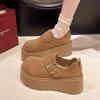 Leather muffin shoes heightened retro women's spring new one-pedal small single shoes
