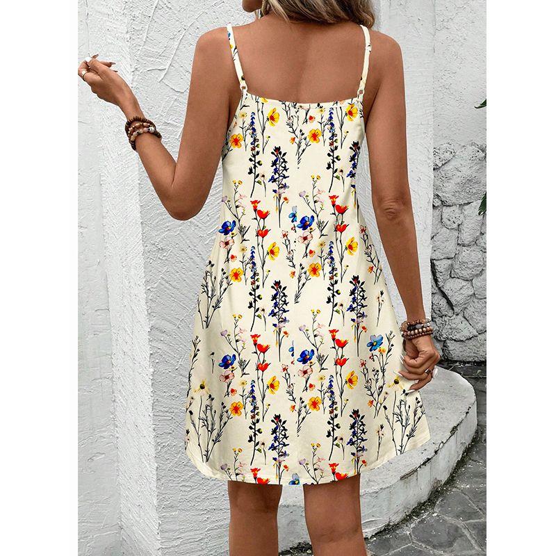 Summer New Western Style Fashion Sling V-neck Print Small Casual Adjustable Sling Dress Dress