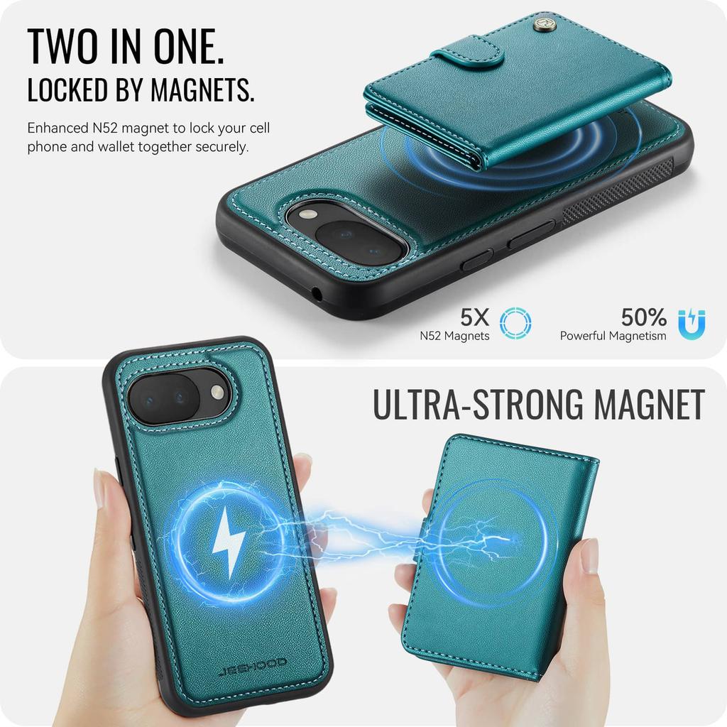 Pro Google Pixel 10A Magnetické 2v1 Odnímatelné pouzdro s peněženkou RFID Blokování Držák na karty PU Kůže Sklopný kryt Stojánek Nárazuvzdorný