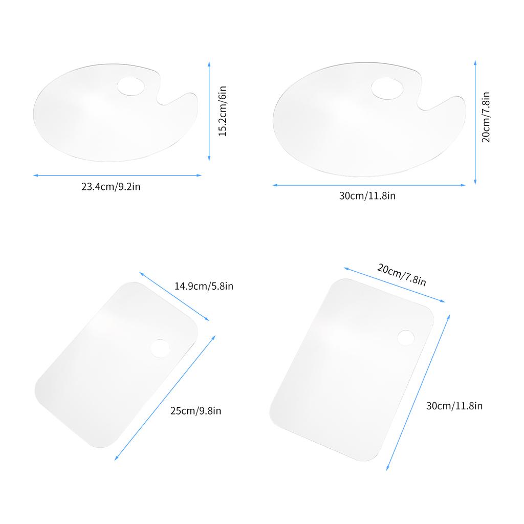 2PCS Acrylic Paint Palette Rectangle Shape Transparent Non-Stick Oil Paint Mixing Tray Comfortable