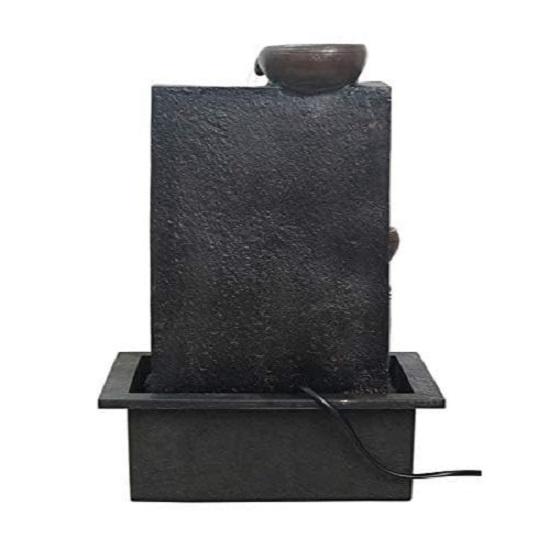 Polyresin Golden Brown Meditating Buddha Tabletop Indoor 4 Diya Steps Water Fountain for Home Decor with LED Light & Speed Controller Pump