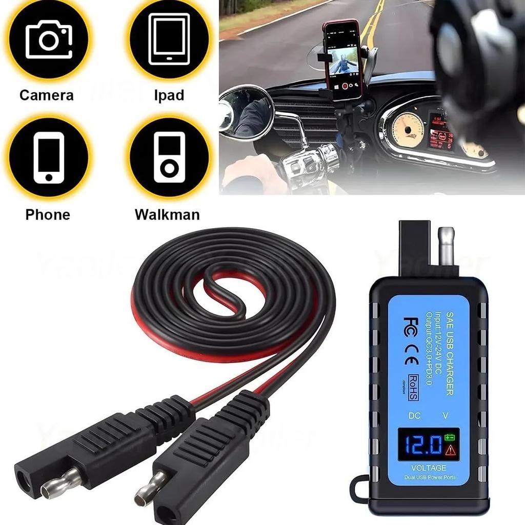 QC3.0 PD Motorcycle USB Charger Waterproof 12V Power Supply Adapter with Switch LED Voltmeter Socket Moto Phone Charger,Hot Sale