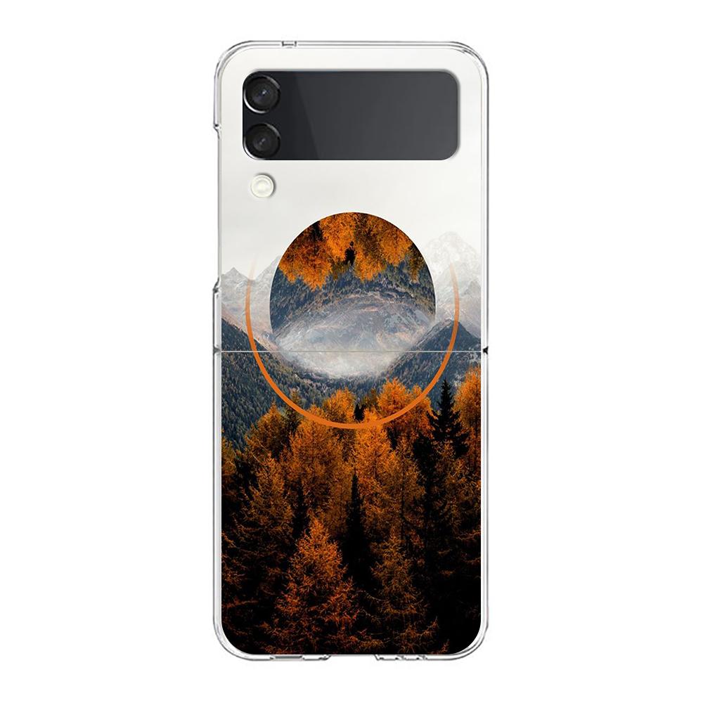 

Forest Geometry Wood Phone Case For Samsung Galaxy Z Flip 3 4 5 6 fold High Hard PC Shell For Galaxy Z Flip 3 5 6 Clear Cover Galaxy Z Flip 3