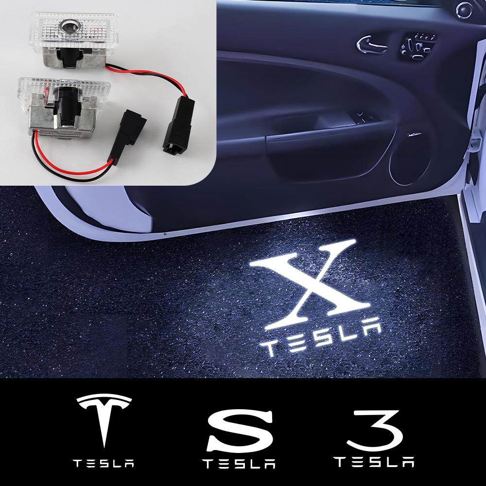 For Tesla Model 3 Model S X Model Y 2pcs Car Door LED Logo Projector Puddle Light Welcome Light Laser Projector Auto Accessories