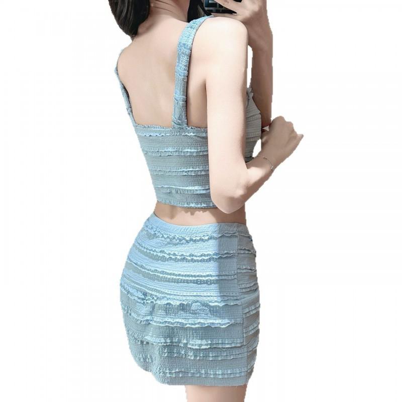 Pure Desire Style Sweet Solid Color Sling Lace Slimming Conservative Skirt Hot Vacation Swimsuit Women's