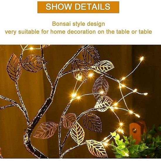 Bonsai Led Desk Tree Lamp, Desk Table Decor Pearl LED Lights for Home, Bedroom, Indoor, Wedding Party, Decoration Touch Switch Battery Powered