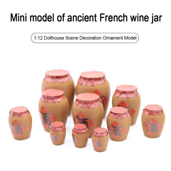 Miniature Liquor Jar Chinese Style Mini Decorative Wine Jar Model Toy DIY 1/12 Dollhouse Kitchen Dining Room Table Decoration Accessories