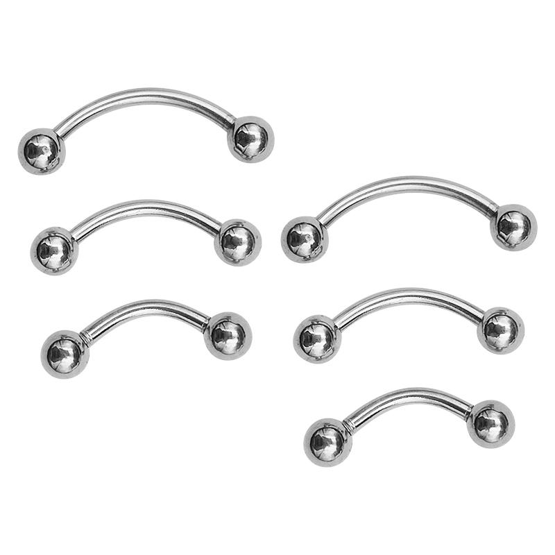 6Pcs Eyebrow Piercing Banana Shape Lip Ring Stainless Steel Curved Barbell Stud Helix Navel Cartilage Earring Body Zircon