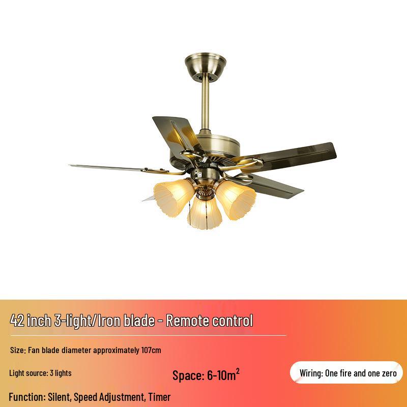 European Style Iron Leaf Ceiling Fan with Remote Control for Living Room and Bedroom