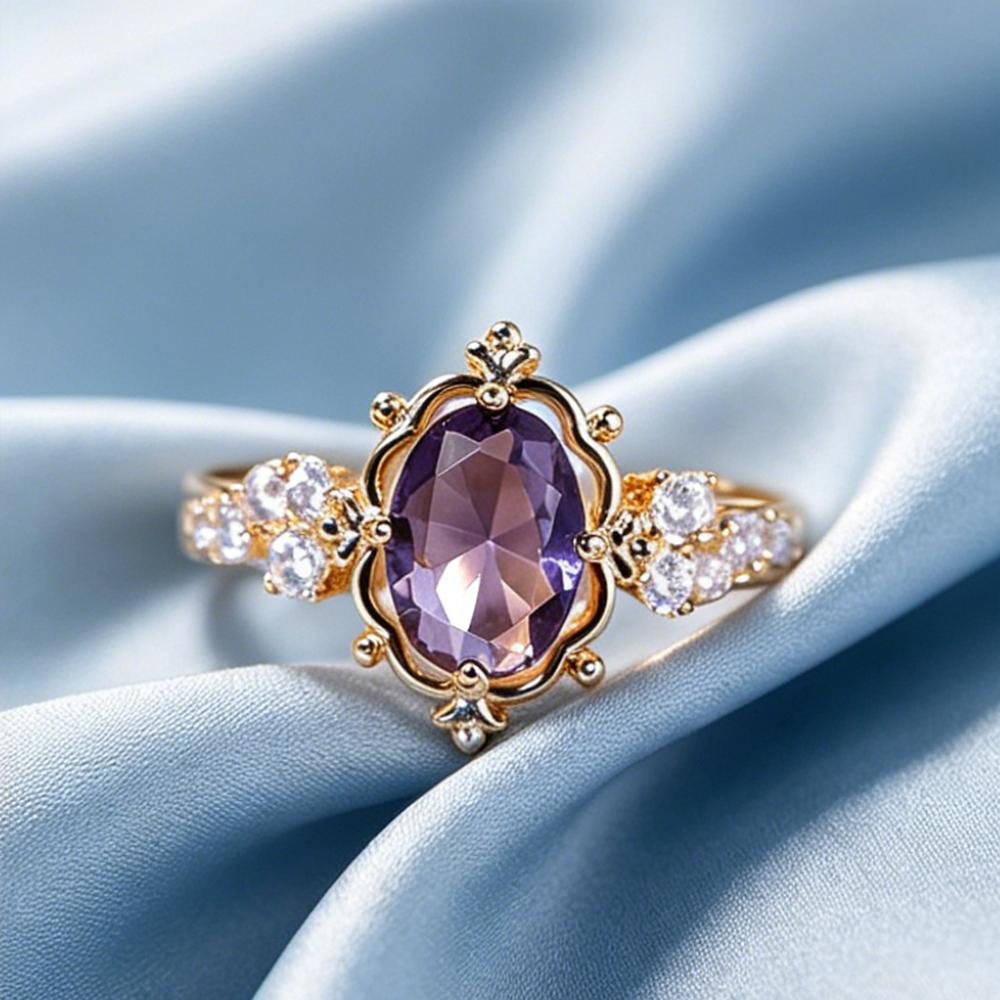 Vintage Amethyst Ring, Women's Oval Amethyst Ring, Suitable for Daily Wear and Decoration