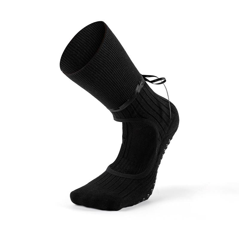 MEIKAN Women s Non-Slip Backless Yoga Socks with Drawstring Ribbon, Mid-Calf, Black and White. Women s (35-38)