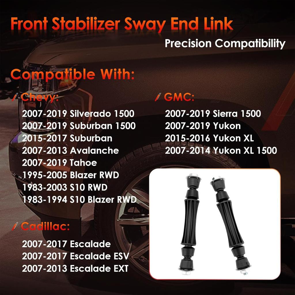 Front Sway Bar Stabilizer Links 2 Pcs Left & Right, Compatible With 1983- Chevy Silverado 1500, Avalanche, Tahoe, Suburban, GMC Sierra 1500 Yukon &