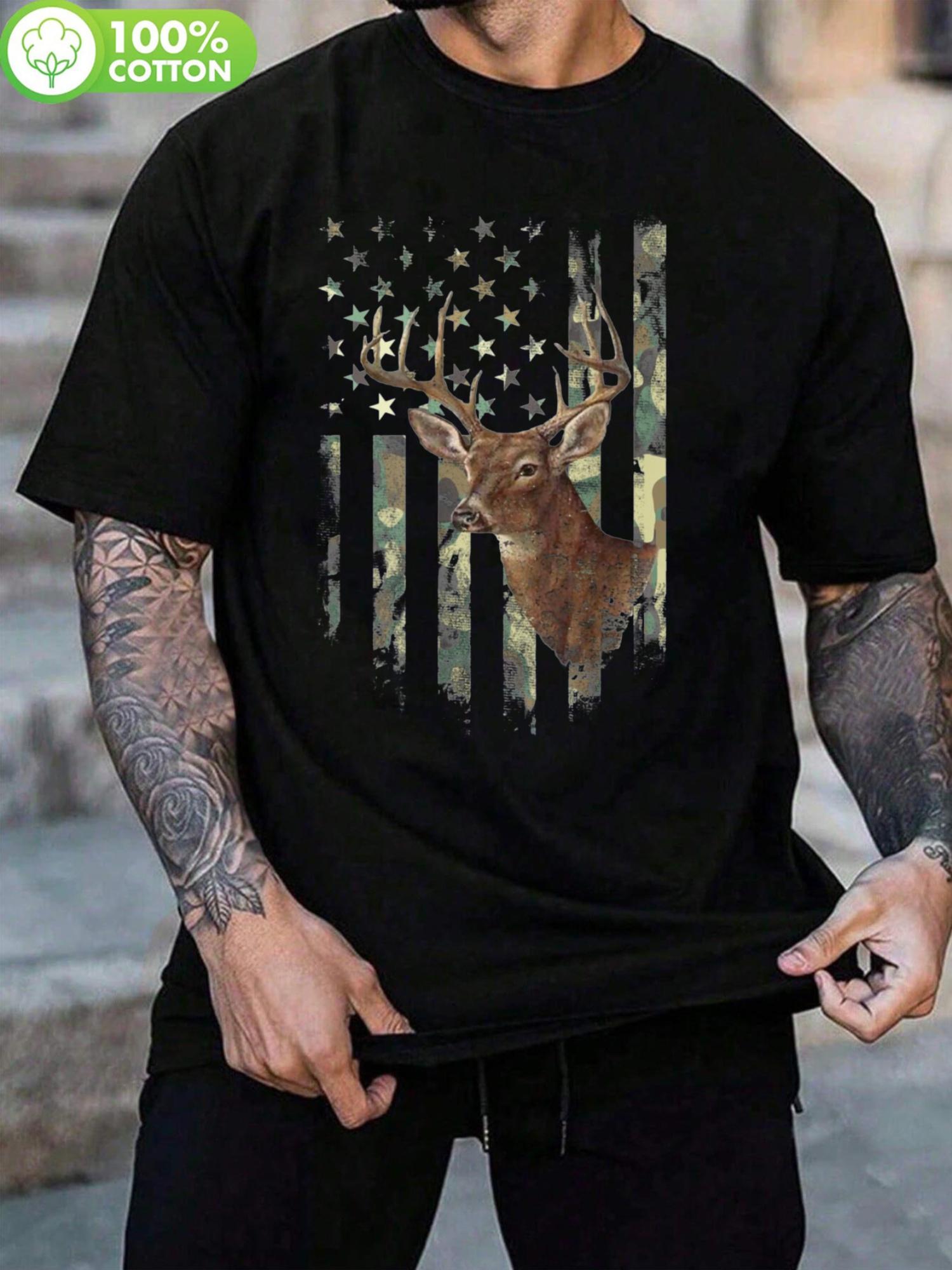 American Flag Deer Hunting Camouflage T-shirt - Cotton S
