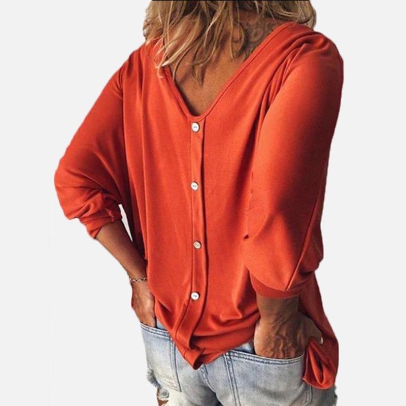 women's Loose Batwing 3/4 Sleeve V Neck Button Decor Casual Tunic Top Oversized Blouse