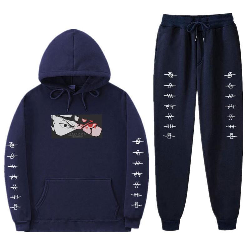 Naruto Kakashi Hooded Fleece Sweatshirt Set Unisex Casual Winter Outfit Long Sleeve Tracksuit