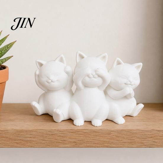 Cat Shaped Desktop Decor Three Wise Cats Figurines, 3D Printed Minimalist Statue for Desk Artistic Statues Decor, Ancient Wisdom Ornament Home Office,